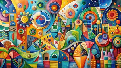 Abstract Dreamscape Vibrant Circles and Geometric Forms in an Oil Painting - Abstract art, geometric shapes, circles, oil painting, colorful, vibrant, dreamscape