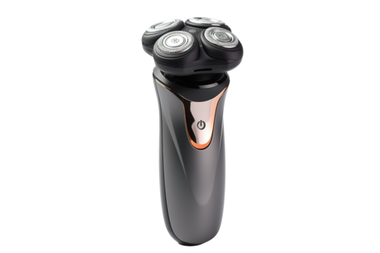 Innovative Electric Shaver With Unique Four-Head Design for Effortless Grooming in Modern Home Setup on Transparent PNG Background..
