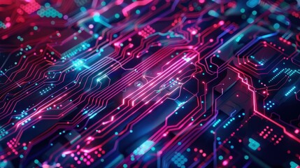 Abstract Circuit Board with Glowing Lines