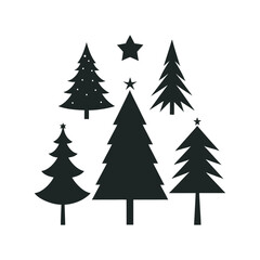 Obraz premium Christmas Tree Silhouette Set Festive Tree Icons for Holiday Designs, Black and White Christmas Tree Silhouettes 
