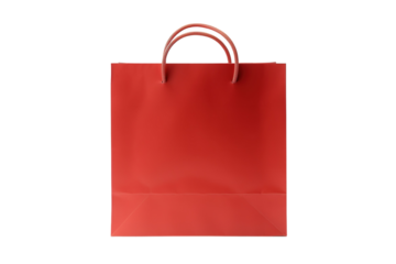 Vibrant Red Shopping Bag Showcasing Simple Elegance at a Local Market on a Sunny Day on Transparent PNG Background..