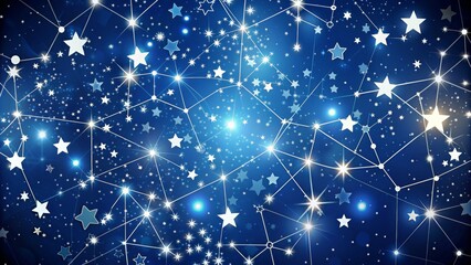 Celestial Network A Digital Composition of Stars and Lines on a Deep Blue Background - Abstract, Space, Constellation, Galaxy, Night Sky, Stars, Network
