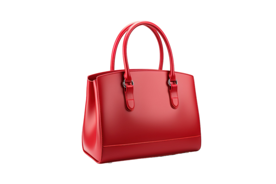 Vibrant Red Handbag on Display in a Bright Studio During Early Afternoon Light on Transparent PNG Background..