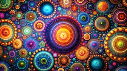 Fototapeta premium Cosmic Concentric Circles A Digital Painting Exploration of Interconnectedness and Geometric Harmony - Abstract Art, Colorful Circles, Digital Art, Pattern, Texture, Design, Fractal
