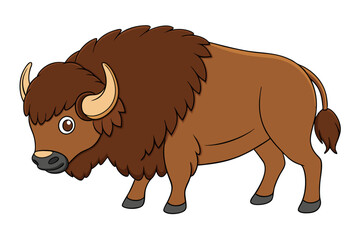 Powerful Bison Grazing Vector Illustration Cute Animal Clipart