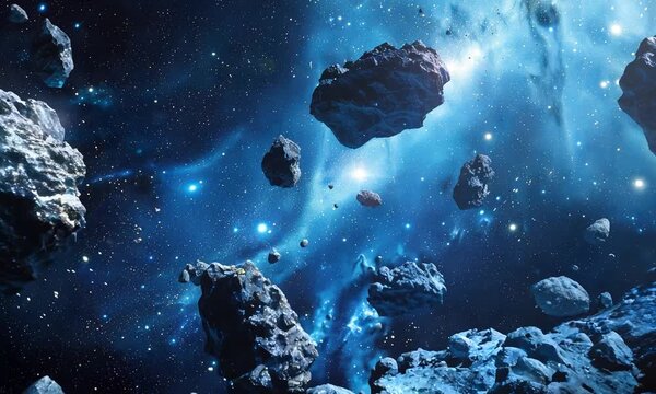 asteroids floating in outer space
