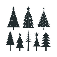 Obraz premium Christmas Tree Silhouette Set Festive Tree Icons for Holiday Designs, Black and White Christmas Tree Silhouettes 