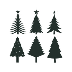 Christmas Tree Silhouette Set Festive Tree Icons for Holiday Designs, Black and White Christmas Tree Silhouettes 