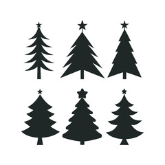 Obraz premium Christmas Tree Silhouette Set Festive Tree Icons for Holiday Designs, Black and White Christmas Tree Silhouettes 
