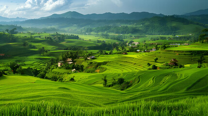 Fototapeta premium Rice Terraces in a Lush Green Valley - Photo
