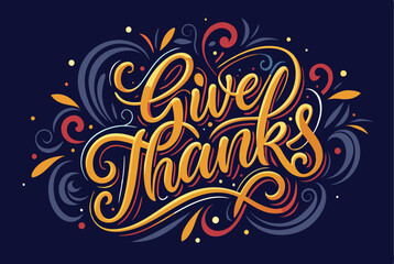 Give thanks lettering. Letterpress inspired greeting card