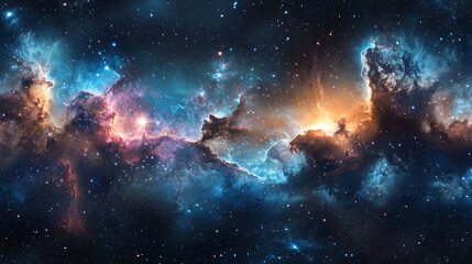 Fototapeta premium Nebula and stars in space, 360 panoramic image. 3D illustration. --ar 16:9 --v 6.1 Job ID: 459b9f9d-e20d-43fc-bb1f-9b2744aa2fb7