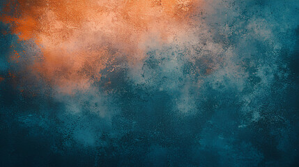Fototapeta premium Grainy noisy texture brown orange blue poster background, dark moody teal turquoise aquamarine grunge retro backdrop design smooth color gradient banner 