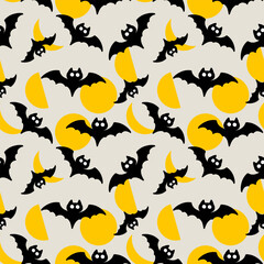 Halloween bats and moon seamless pattern background 