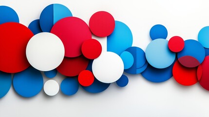 A colorful design of red, white, and blue circles. The circles are arranged in a way that creates a sense of movement and energy. The colors are bright and bold, giving the image a lively
