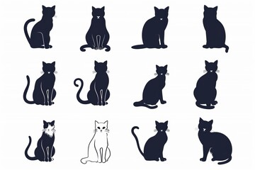 Cat flat icon, minimal kitten symbol, kitty sign isolated, pet pictogram, cat set on white