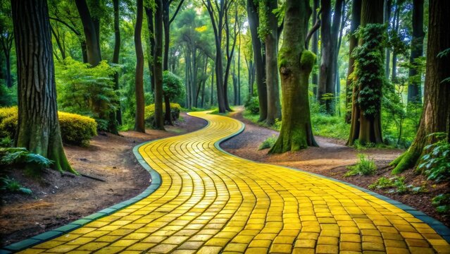 The Yellow Brick Road in the Enchanted Forest - Digital Painting - Follow the Path to Adventure - Fantasy, Wizard of Oz, Yellow Brick Road, Enchanted Forest