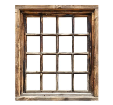 Fototapeta An isolated wooden window frame with intricate wood grain and natural finish on a solid empty background, featuring a traditional Japanese-style design.