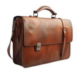 An elegant leather briefcase is isolated on a empty background in a detailed illustration with minimal editing.
