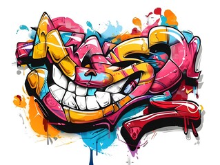 Obraz premium Vibrant Graffiti Inspired Streetwear Design with Colorful Abstract Patterns and Expressive Characters