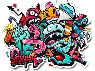Obraz premium Vibrant Streetwear Graffiti Sticker Design for Apparel and Merchandise