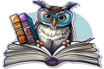 Wise Owl Librarian Sticker Design for Academic and Educational Apparel and Merchandise