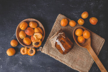 Jar of organic craft apricot jam