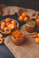 Jar of organic craft apricot jam