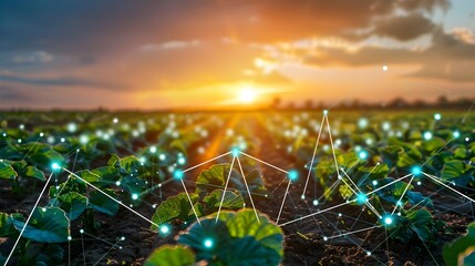 Obraz premium Cybersecurity Innovations Empowering Sustainable Agricultural Technology at Sunrise