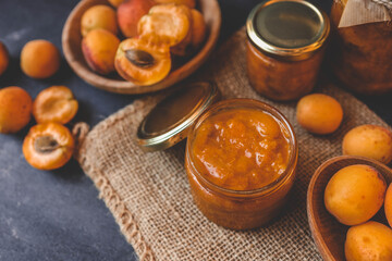 Jar of organic craft apricot jam