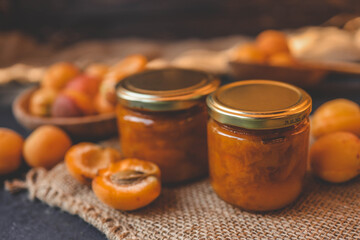 Jar of organic craft apricot jam