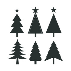 Obraz premium Christmas Tree Silhouette Set Festive Tree Icons for Holiday Designs, Black and White Christmas Tree Silhouettes 