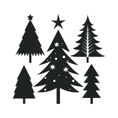Fototapeta premium Christmas Tree Silhouette Set Festive Tree Icons for Holiday Designs, Black and White Christmas Tree Silhouettes 
