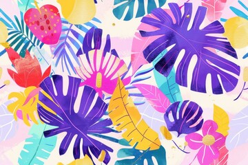 Fototapeta premium Tropical Leaves and Flowers Illustration