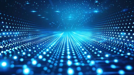 A stunning abstract image featuring a futuristic pattern of bright blue light dots radiating outward, creating a mesmerizing and dynamic visual effect against a dark background.