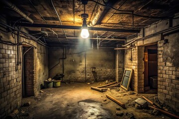 dark abandoned basement room with creepy atmosphere