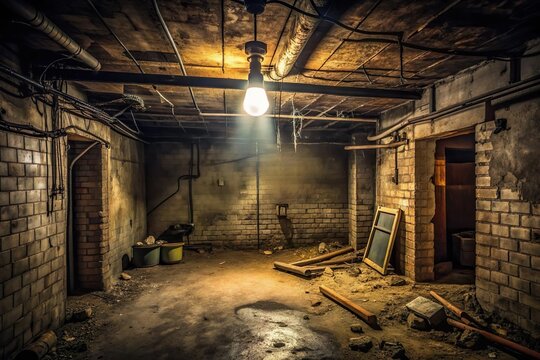 dark abandoned basement room with creepy atmosphere
