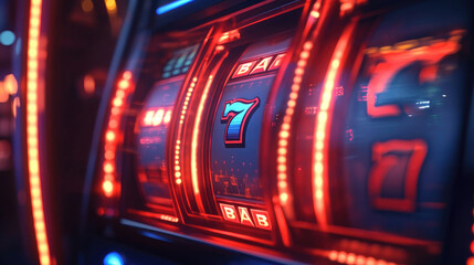 Fototapeta premium Detailed Close-Up of a Bright Casino Slot Machine Displaying a Win