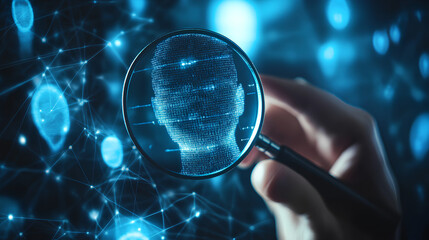 Know your customer (KYC) concept. Person use magnifying glass focus to identity verification system for Increase financial security and access personal financial data. Biometrics security