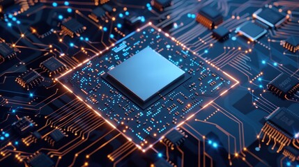 Fototapeta premium Close-up of a Microchip on a Circuit Board