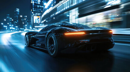 Obraz premium Futuristic Supercar on Night City Roads