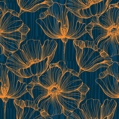 Seamless pattern with summer poppy field flowers. Wildflowers endless pattern in trendy style. Meadow floral illustration. Blooming hellebore poppy flowers seamless pattern.