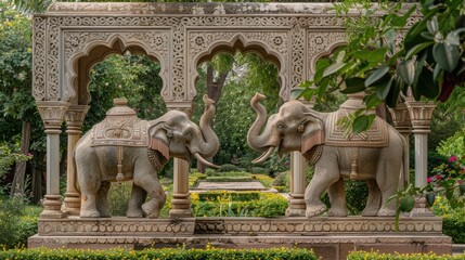 Fototapeta premium Two elephants stand side by side, looking out at the viewer