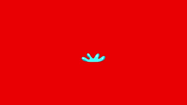 Cartoon big water rain drop outline red screen. Drop animated with finish splash. Hand drawn and classic 2D flat simple design.