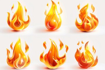 Fire icon, flame bonfire sign, campfire symbol, 3d realistic burn graphic element, fire emblem, grill pictogram