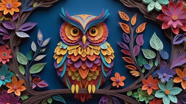 A owl colorful paper layers.
