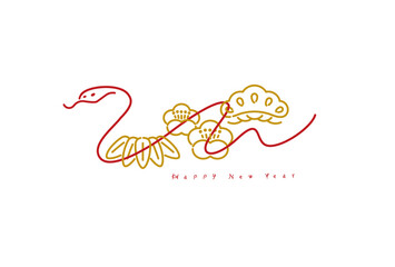 正月素材：松竹梅とヘビのシンプルでおしゃれな年賀状素材（巳年）