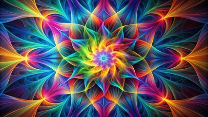 Obraz premium Abstract Rainbow Flower Fractal - Digital Art, Colorful, Psychedelic, Spiraling, Swirling