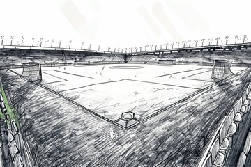 Fototapeta premium A illustration of a baseball field surrounded by a fence