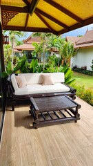 A design bungalow hotel built in Thai style Asian modern architecture on Koh Lanta in Thailand